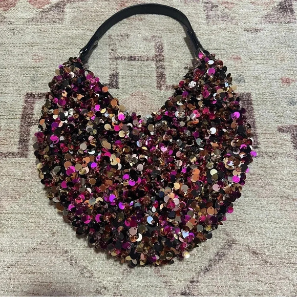 Y2k Pink, gold and black sequin shoulder bag - Picture 3 of 12